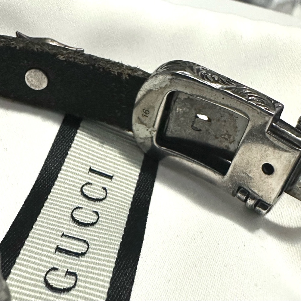 Gucci sterling silver anger forest bull head black leather choker/ double wrap - Picture 13 of 15